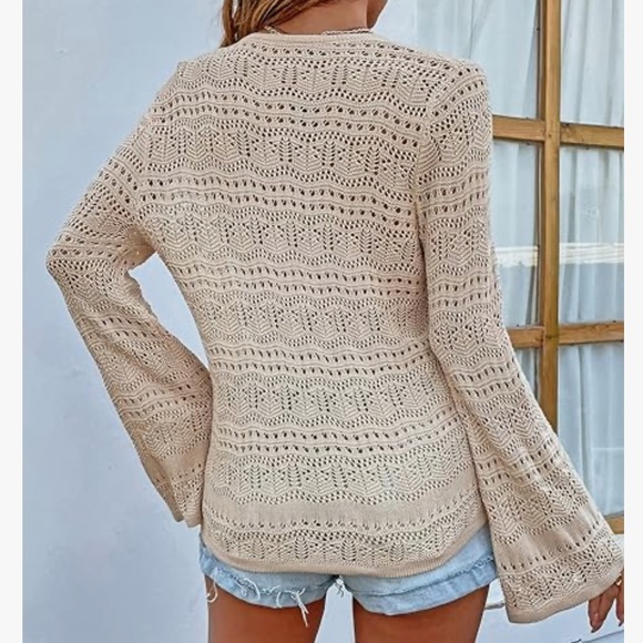 Loose Knit Drawstring Long Bell Sleeve Pullover, Size XL, NWT - Picture 4 of 10